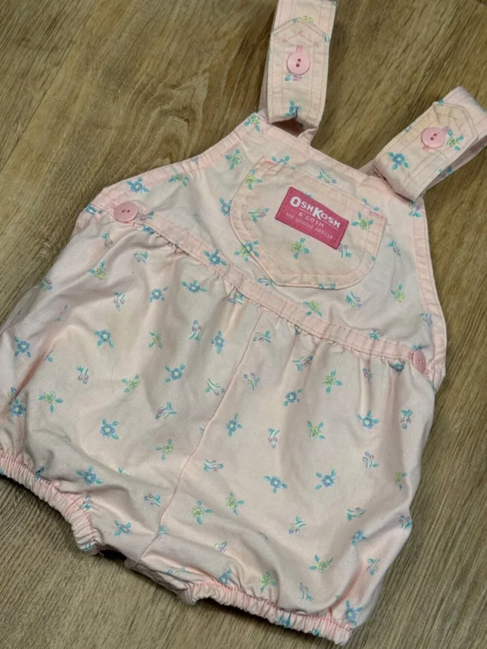 90s Osh Kosh B Gosh Pink Floral Baby Bubble Romper 18M Cotton USA